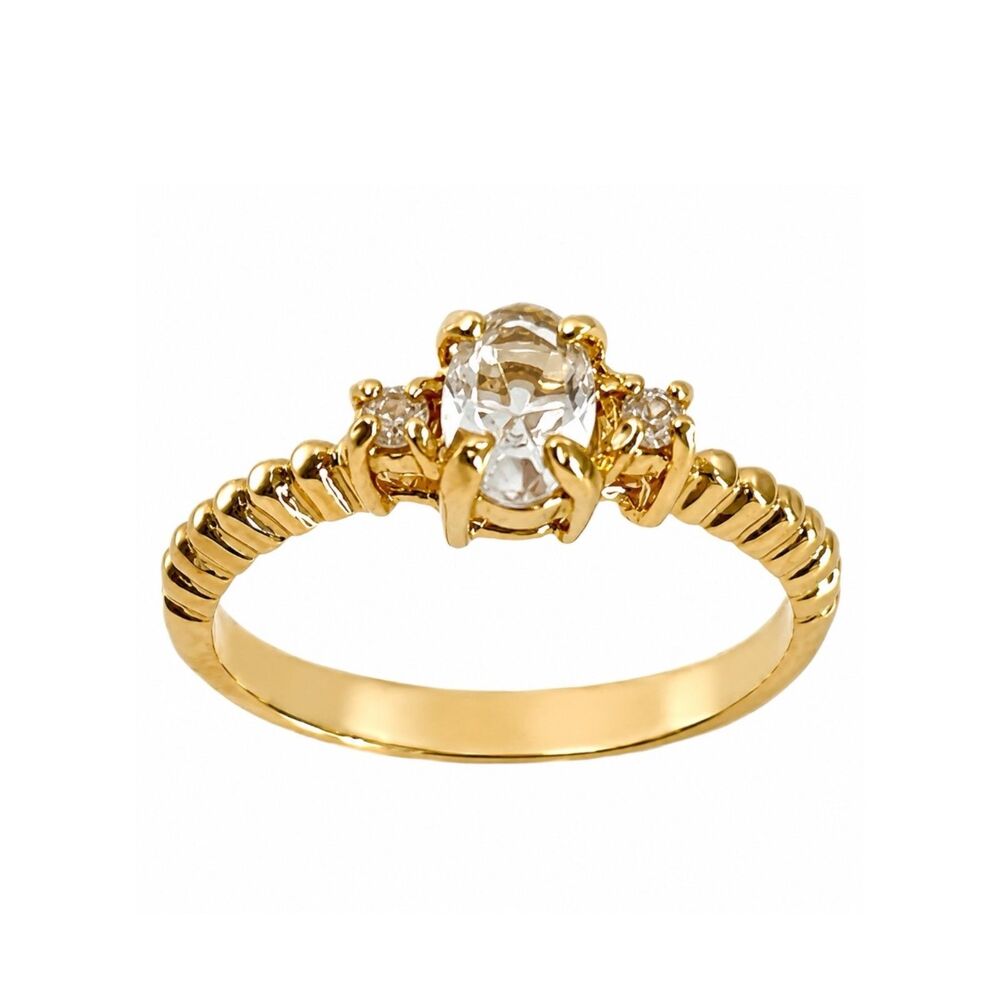Vintage 1970s Ring Size 6 Austrian Crystal Cluster Textured Gold Plated - 14S